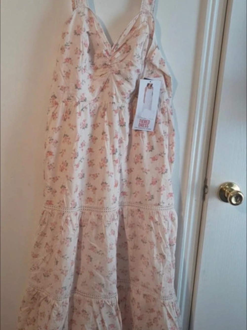 Girls Floral Cream Sundress with Pink Rose Print